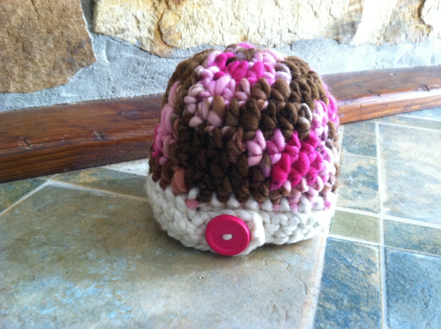 One of a Kind Pink Cow Newborn Crochet Handspun Beanie READY TO SHIP