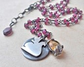 Silver Squirrel with Citrine and Garnets Necklace