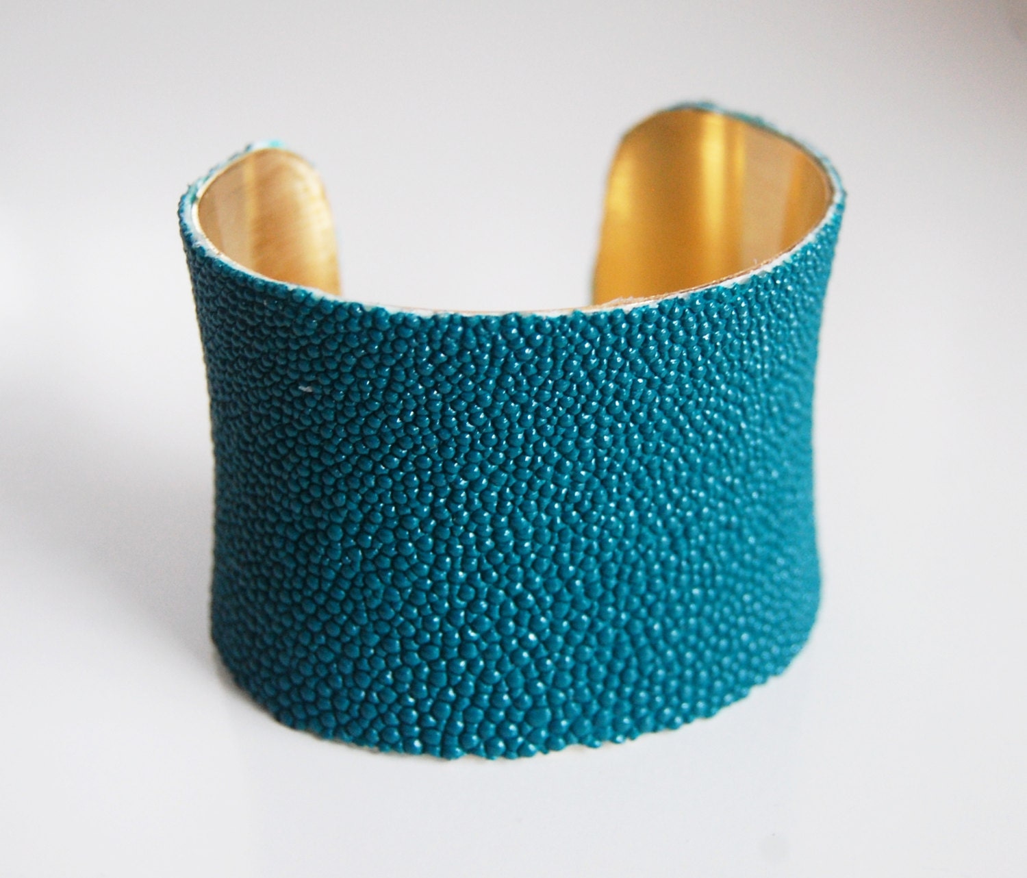 Stingray Bracelet -Teal Green  Genuine Stingray Leather Cuff Bracelet -2" Concave Cuff Bracelet- Leather Bracelet