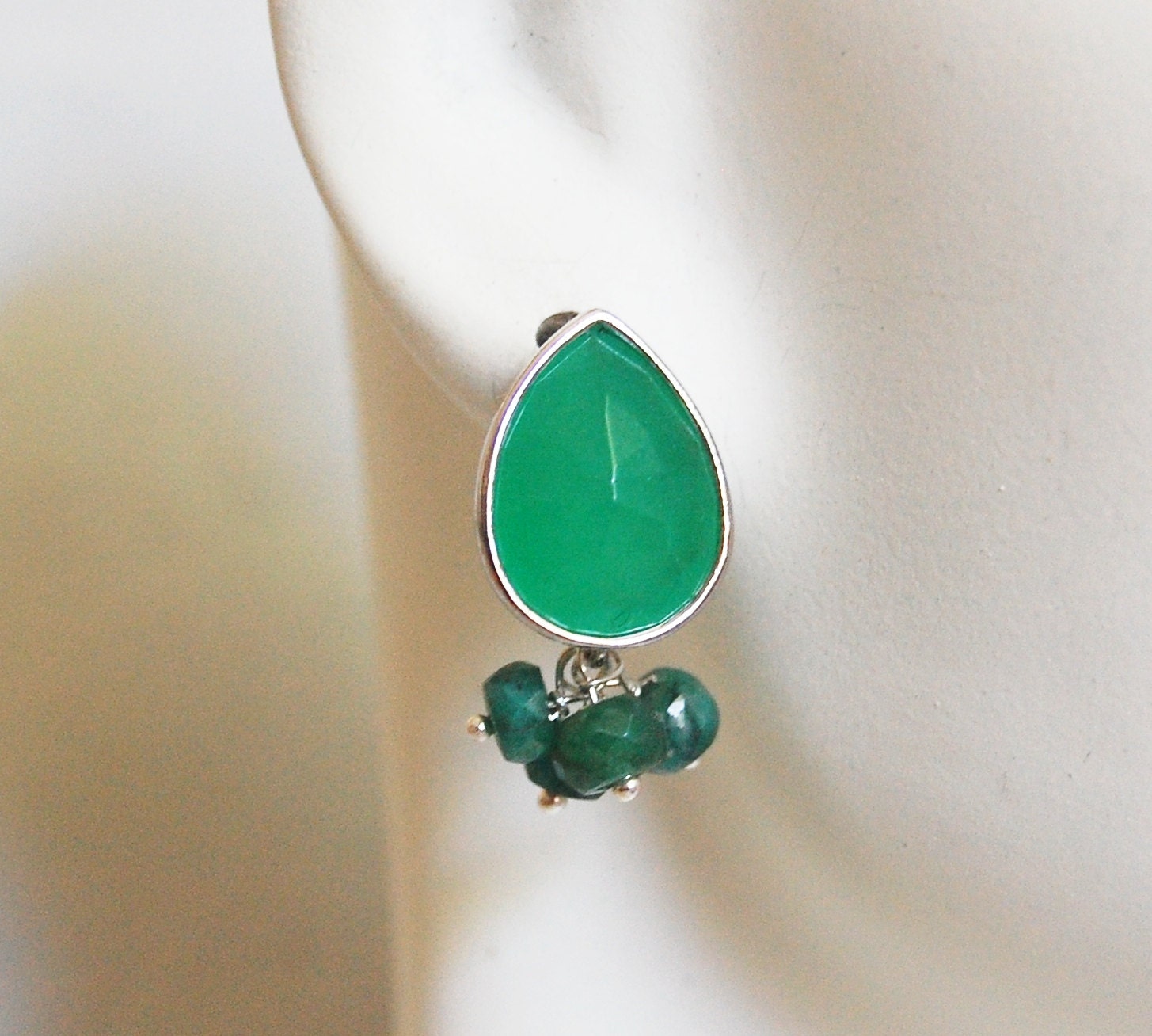 May Birthstone Emerald Earrings- Green glass drop Dangle Post  Earrings