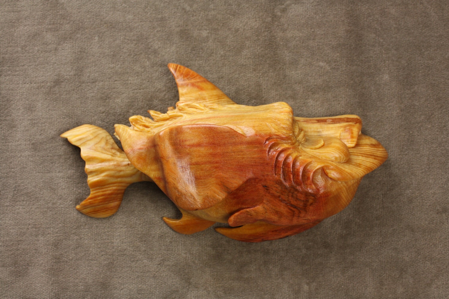 Wood Carving Whimsical Faerie Fish Art, Rustic Log Cabin Decor Anniversary Gift for Him by Gary Burns the Treewiz, Handmade in Oregon