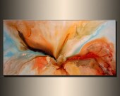 Abstract painting - ORIGINAL Contemporary Modern Fine Art, Colorful Canvas Art, by Henry Parsinia 48x24