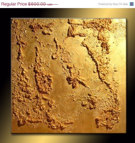 Original Textured metallic Gold Abstract Modern Painting Contemporary Fine Art by Henry Parsinia Large 30x30