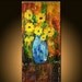 Original Textured palette knife Abstract art Contemporary Floral Painting, yellow fllowers bouquet in vase 48x24