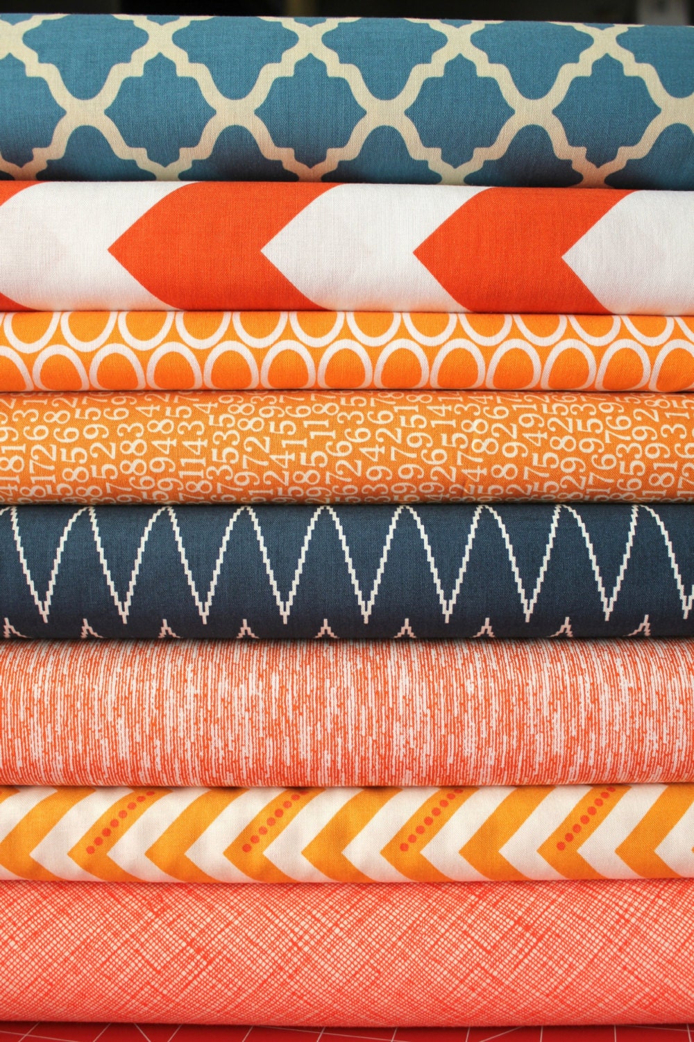 Orange and Blue custom Fat Quarter bundle FQ of each, 8 total
