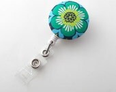 Flower Green and Navy - Cute ID Badge Reel - Nurse Badge Holder - Nursing Badge Reel - Retractable ID Badge Reel - Teacher Badge - Nurse