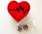 Beating Heart - Retractable ID Badge Reel - Cardiac Care Badge - Nursing Badge - Nurse Badge Holder - Nursing Badge Clip - Felt Badge