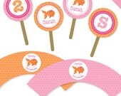 PINK Goldfish party - Personalized DIY printable cupcake wrapper and topper set