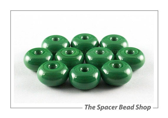 Handmade Lampwork Glass Beads Spacer Grass Green 8mm Small Rondelle Donut SRA - The Spacer Bead Shop