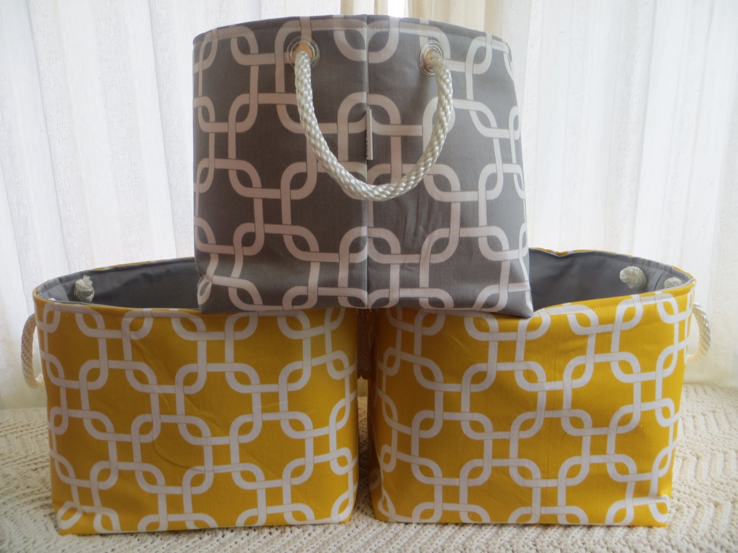 Storage bin container organizer 12 x 12 x 10 -  Gotcha print Choose your color combinations Rope handles