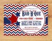 Printable 4th of July Party Inviation-Digital Custom Card-Vintage Chevron