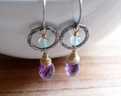 Purple Amethyst and Aqua Chalcedony Earrings, Faceted Marquise Earrings, Gold Filled and Oxidized Sterling Silver