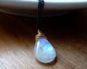 Rainbow Moonstone Necklace, Moonstone Gemstone Necklace, Smooth Briolette, Mixed Metal Chain Necklace