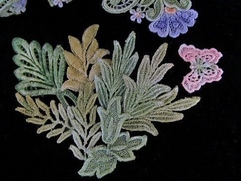Green Lace Leaves Hand Dyed Venise Applique Embellishment