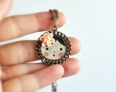 Matryoshka Face Peach Pendant Necklace