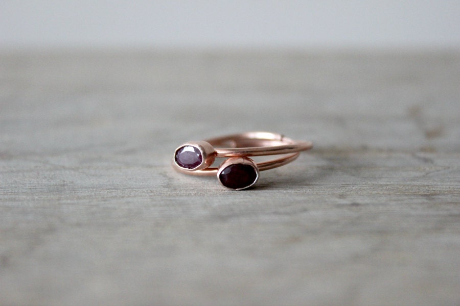 Rose Gold Hoop Earrings with Beautiful Ruby Stones