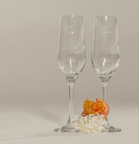 Peacock Feather Personalized Wedding Toasting Glasses