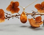 Mercy - pearl pendant, very large pearl, unique, dark caramel, copper, gold, pendant necklace, nucleated pearl, baroque, exotic