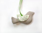 Organic lavender bird sachet decorative hanging ornament, gift under 15 lime orange spring decor nursery