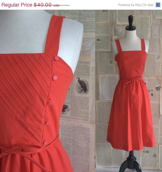 Reserved Reserved Reserved SALE Vintage 1970s Dress 70s Red Sun Dress Strappy Cotton Dress Womens Size Extra Small