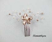 Flower hair comb, Bridesmaid accessories, Champagne ivory pearls, Gold wire, Wedding hair piece, Flower Girl, Small Hair fascinator