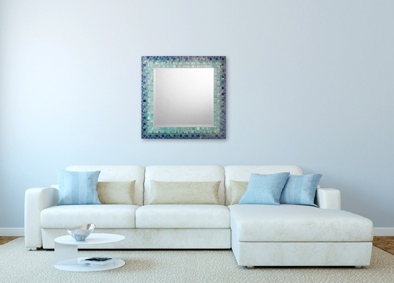Mosaic Wall Mirror - Deep Blue & Teal (Square)