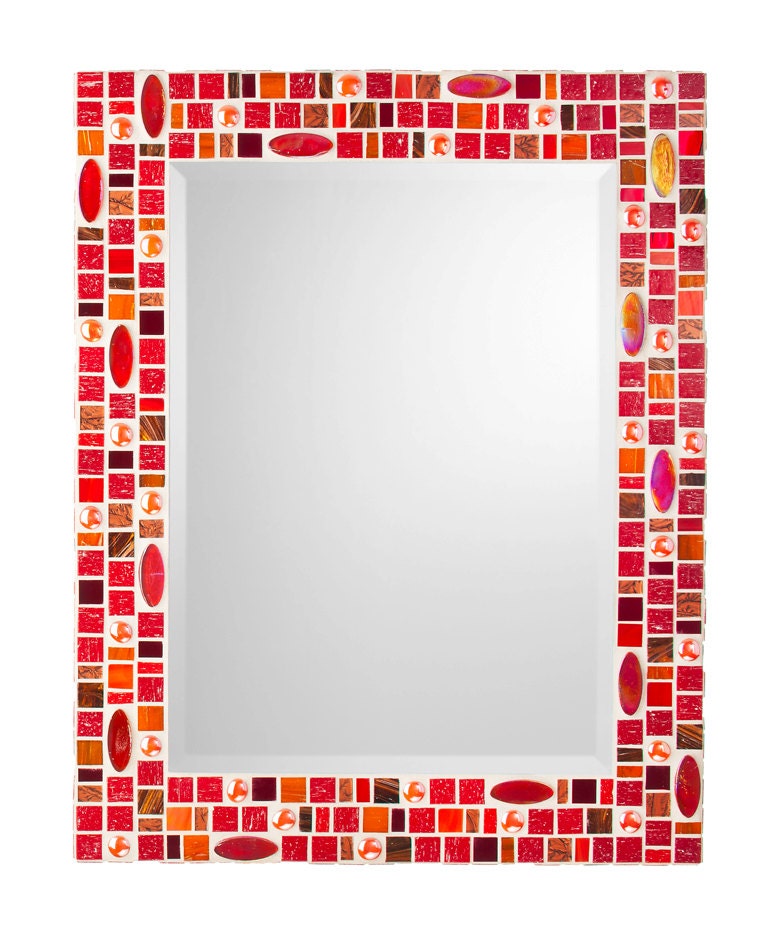Red Mosaic Wall Mirror - Crimson, Orange & Rust