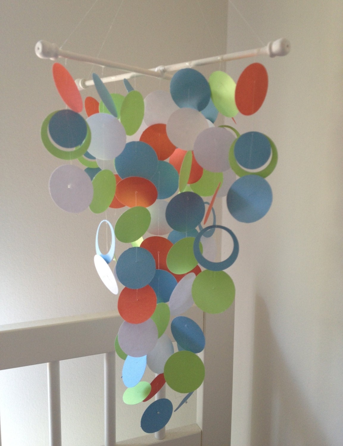 READY TO SHIP - Orange, Green, White and Blue Handmade Baby Mobile  - Medium
