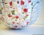 Mosaic Gazing Ball: Pique Assiette, Pink, White, Shabby Chic, Cottage Chic