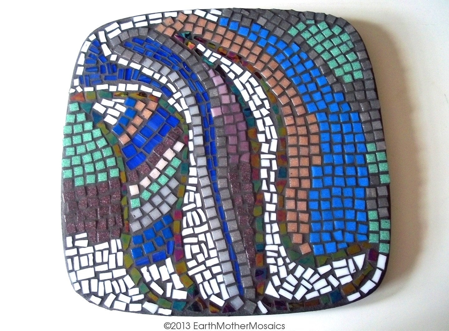 Mosaic Wall Art: Abstract, Earth Tones, Blue, Brown, Green, Grey, Black, White, Iridescent