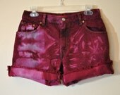 Vintage Levi's SHORTS - Hand Dyed Dark Red Wine Urban Style Distressed Dyed Denim Vintage Jean Shorts -  Size 10 (30")