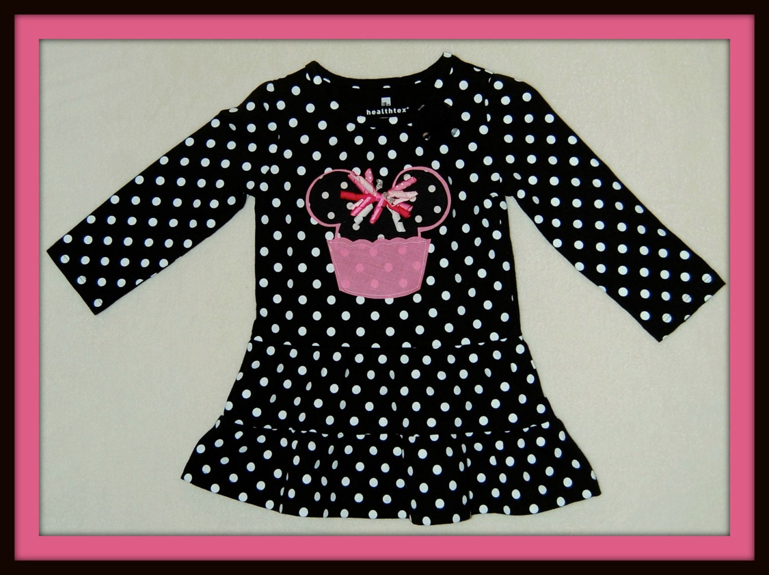 17 DOLLARS-Minnie Mouse Cupcake Applique Polka Dot Dress in Size 18 Months-1st, 2nd Birthday, Disney Vacation
