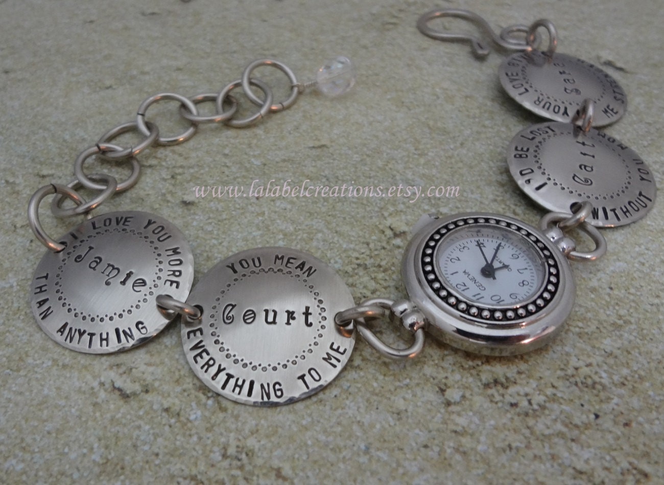 Personalized Mommy Jewelry - Hand Stamped Bracelet - Personalized Bracelet Watch - It's all about love