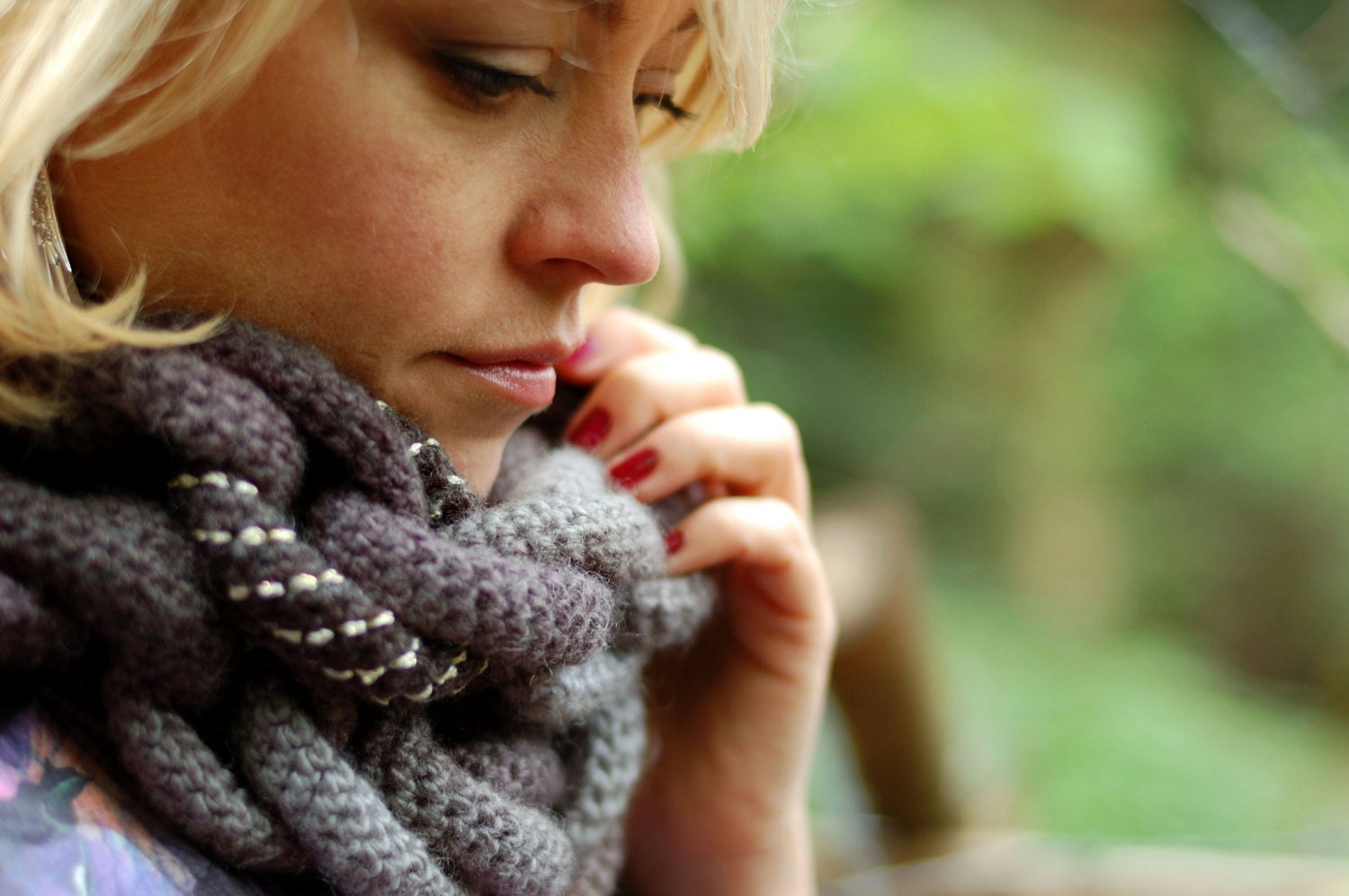 Different Shades of Grey Hoop-la Crochet Scarf  with Embroidery FREE WORLDWIDE SHIPPING