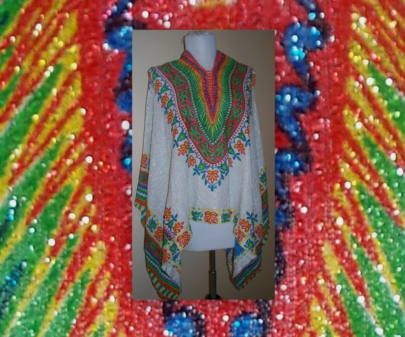 VINTage 70s Elegant Miss  of California hippie top -  beautiful colors - one of a kind - lame fabric