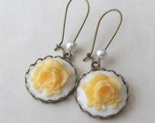 Sunshine Yellow Flower Earrings, Yellow Cameo Earrings, Yellow Earrings, Drop Earrings, Pearl Drop