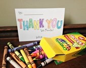 Kids Coloring Thank You Cards Instant Download DIY Print your own Color Crayons Children's Birthday Party Art