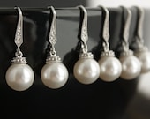 SET of 3 Pearl Jewelry Bridesmaid earrings Pearl Earrings Cubic Zirconia Silver with Swarovski Pearl Drops Wedding Jewelry