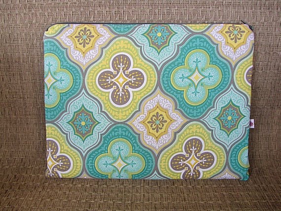iPad Sleeve - Retro Hip Flowers Turquoise/Grey
