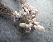 Linen Pearl Bib Necklace Shell White Amber Crystal Snow Queen Statement Gray Silver Ice Macrame Valentine's Day Gift for Her