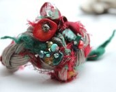 Emerald Red Boho Bracelet Silk Linen Fiber Fringe Felt Wool Green Teal Eco Friendly Hippie Natural Turquoise Coral Amber Summer Jewelry OOAK