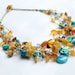Multi Strand Necklace Yellow Sky Blue Teal Turquoise Jewelry Beach Style Necklace Blue Honey Baltic Amber Sea Finds Summer Fashion Jewelry
