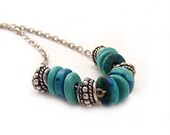 Blue Mykonos Necklace, Greek Ceramic Beads, Silver, Greek Beads, Simple Stacking Necklace
