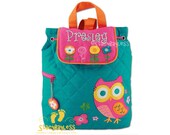 SHIPS SAME DAY-- Teal Owl Quilted Back Pack or Diaper Bag - Includes Free Personalization