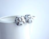 Large Button Earrings, Brown and White Earrings, Surgical Stainless Steel Earrings, Brown Earrings, Lace Earrings, Boho Chic Earrings