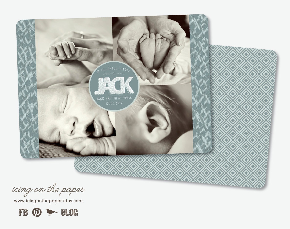 Diamond Baby Boy or Baby Girl Birth Announcement - Digital or Printed