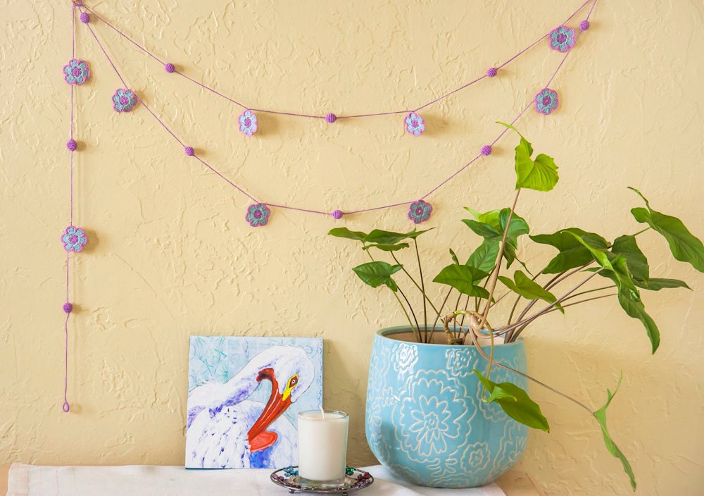 Crochet Party Garland - Flowers and Beads - Wall Decor