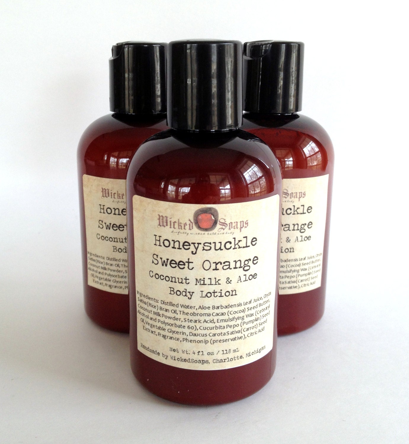 Honeysuckle Sweet Orange Body Lotion - Coconut Milk and Aloe Body Lotion with Cocoa Butter and Pumpkin Seed Oil - Vegan Friendly