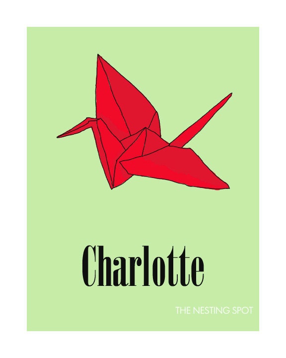 Custom Name Origami Crane Art Print with 5 color options - 8 x 10 or 5 x 7