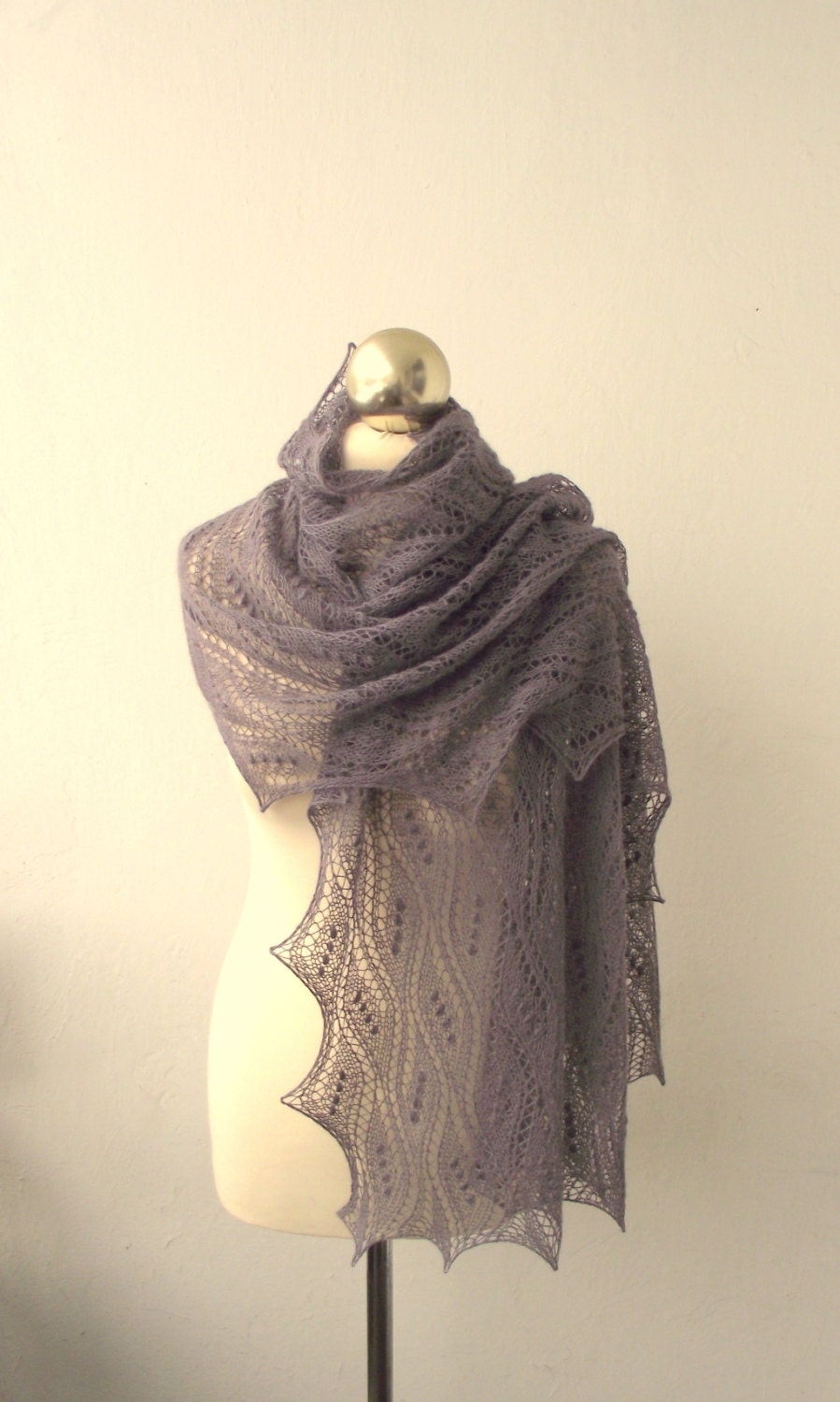 Greyish Purple hand knitted lace stole